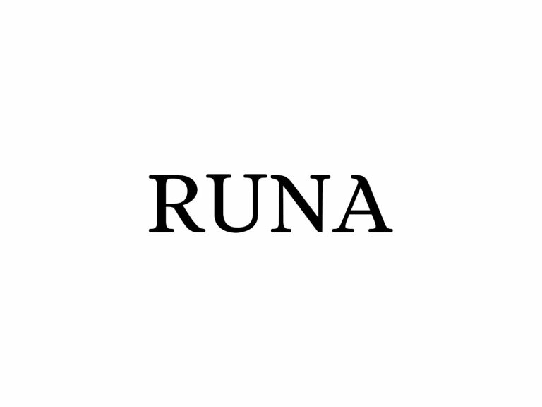 Zwart logo van Runa Clothing op witte achtergrond